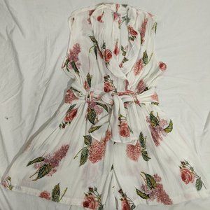 White Floral Romper With Pockets and Belt Size 16
